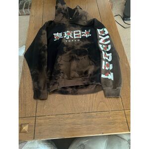 Tokyo Graphic Tie-Dye Hoodie with Rose Sleeve Print - Black/Brown